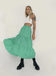   side view of model wearing Princess Polly Hale Midi Skirt Green 