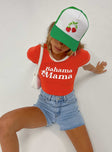 front view of model wearing Princess Polly Bahama Mama Cropped Tee Red 