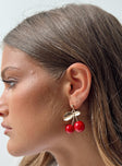Earrings Gold toned Cherry design Stud fastening 