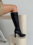 Boots Faux matte leather  Block heel  Square toe  Zip fastening at back 