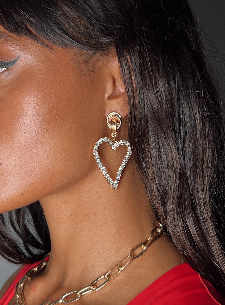 Earrings Gold-toned Diamante detail Heart drop charm Stud fastening