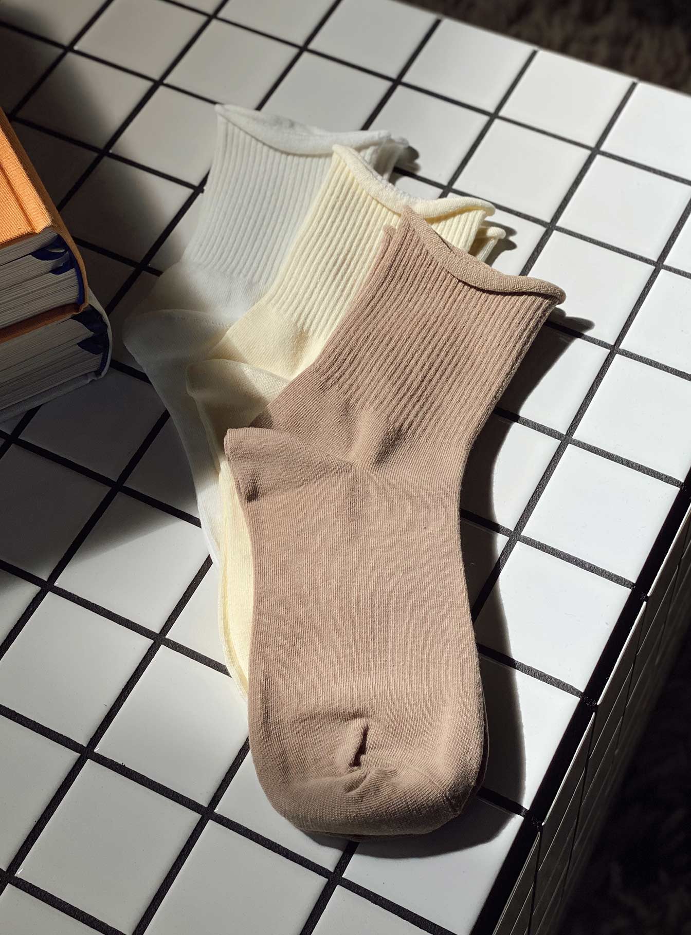 Sock pack Three pairs Crew style Ribbed cuff Good stretch 