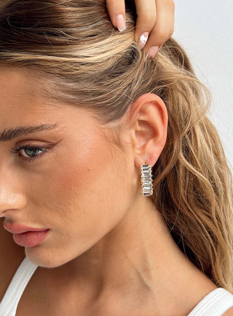 Earrings Gold-toned Hoop design Stud fastening  Diamante detail