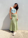 back view of model wearing Princess Polly Porto Maxi Skirt Green 