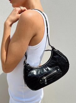 Shoulder bag Faux croc leather material  Zip fastening  Adjustable shoulder strap  Single external pocket with zip fastening Two inner pockets Silver-toned hardware Flat base 