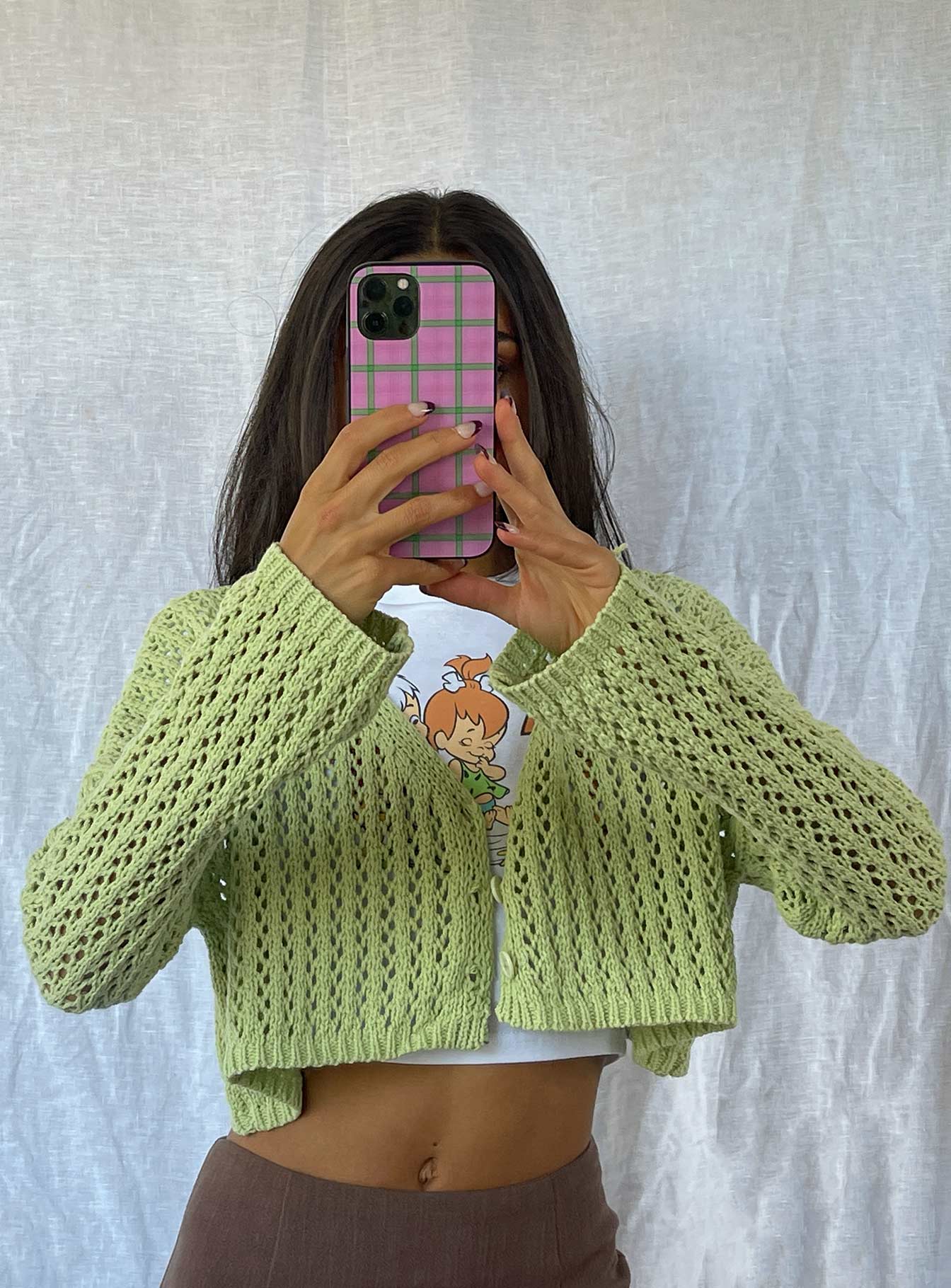Taleah Lace Knit Cardigan Green Cropped 