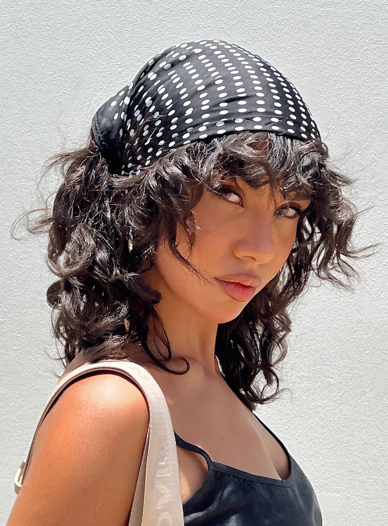 Hair scarf Mesh material Polka dot print Good stretch Unlined