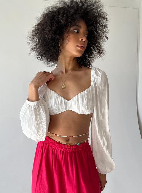 front view of model wearing Princess Polly Kerry Long Sleeve Top White 