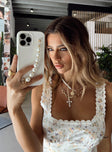 iPhone case white Silicone body Pearl beaded strap