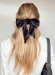 Black Bow hair clip  90% polyester 5% spandex 5% iron Velour material  Silver-toned hardware  Snap slip fastening