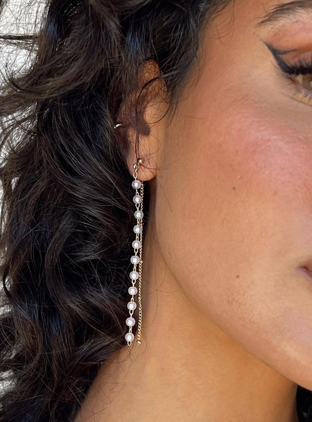 Earrings Drop design Stud fastening  Gold-toned Pearl detail