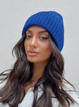 Knit beanie Foldable brim Thick knit material Pinched top Good stretch