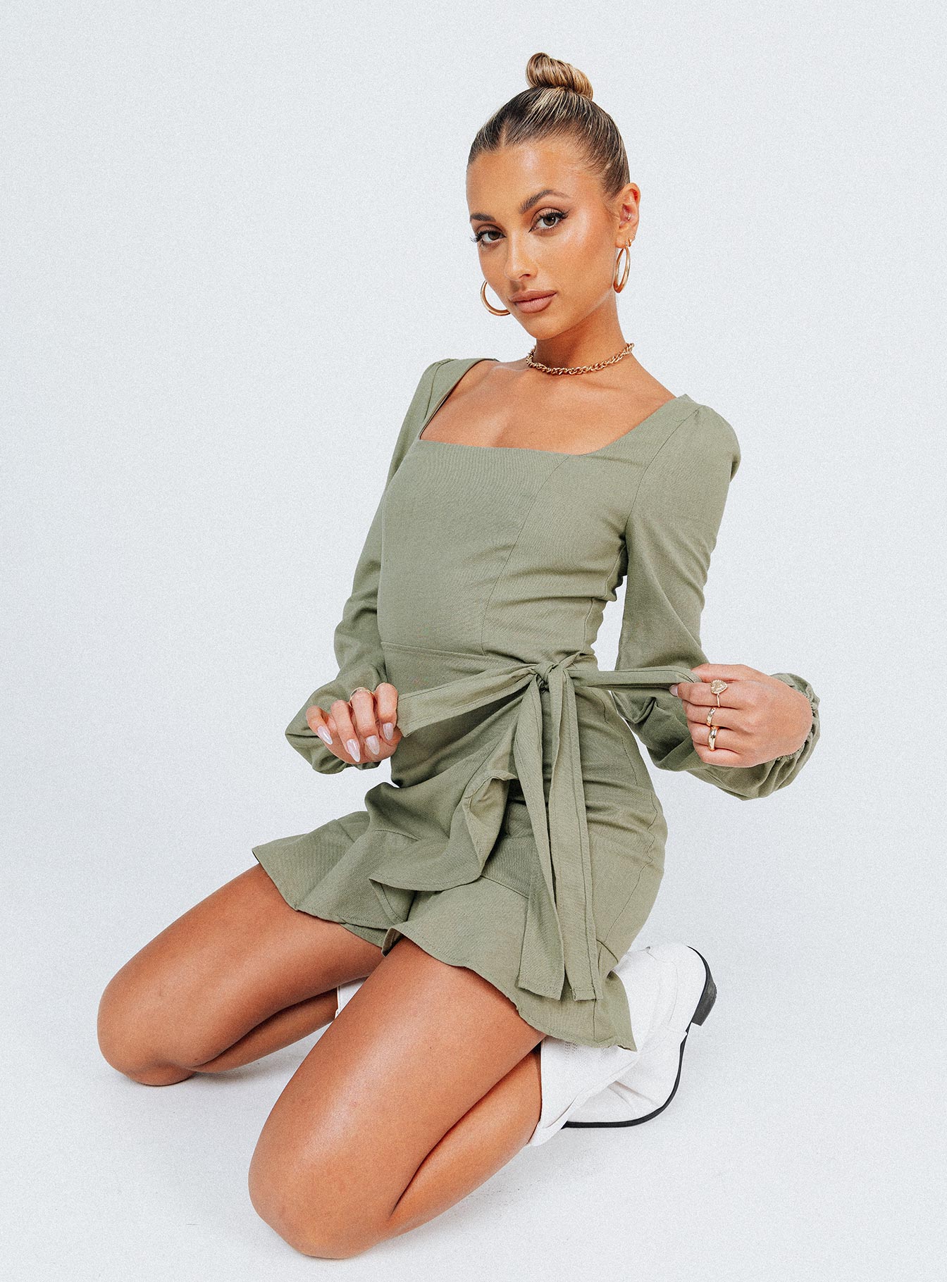 open lace back dress The Villa Mini Dress Green