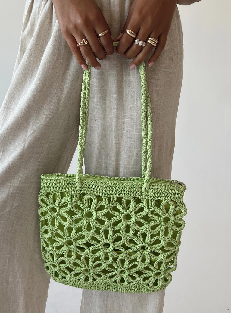 Welby Crochet Flower Tote Green