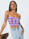 front view of model wearing Princess Polly Pearce Strapless Top Lilac 