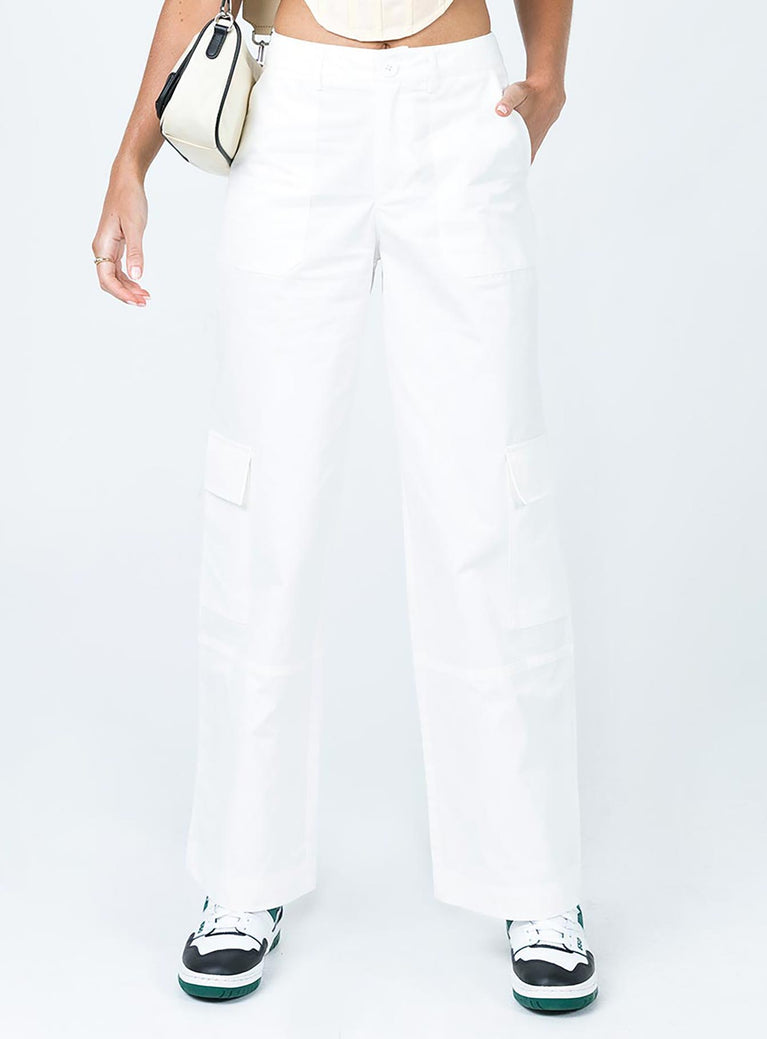 Princess Polly high-rise  Luna Mid Rise Cargo Pant Off White