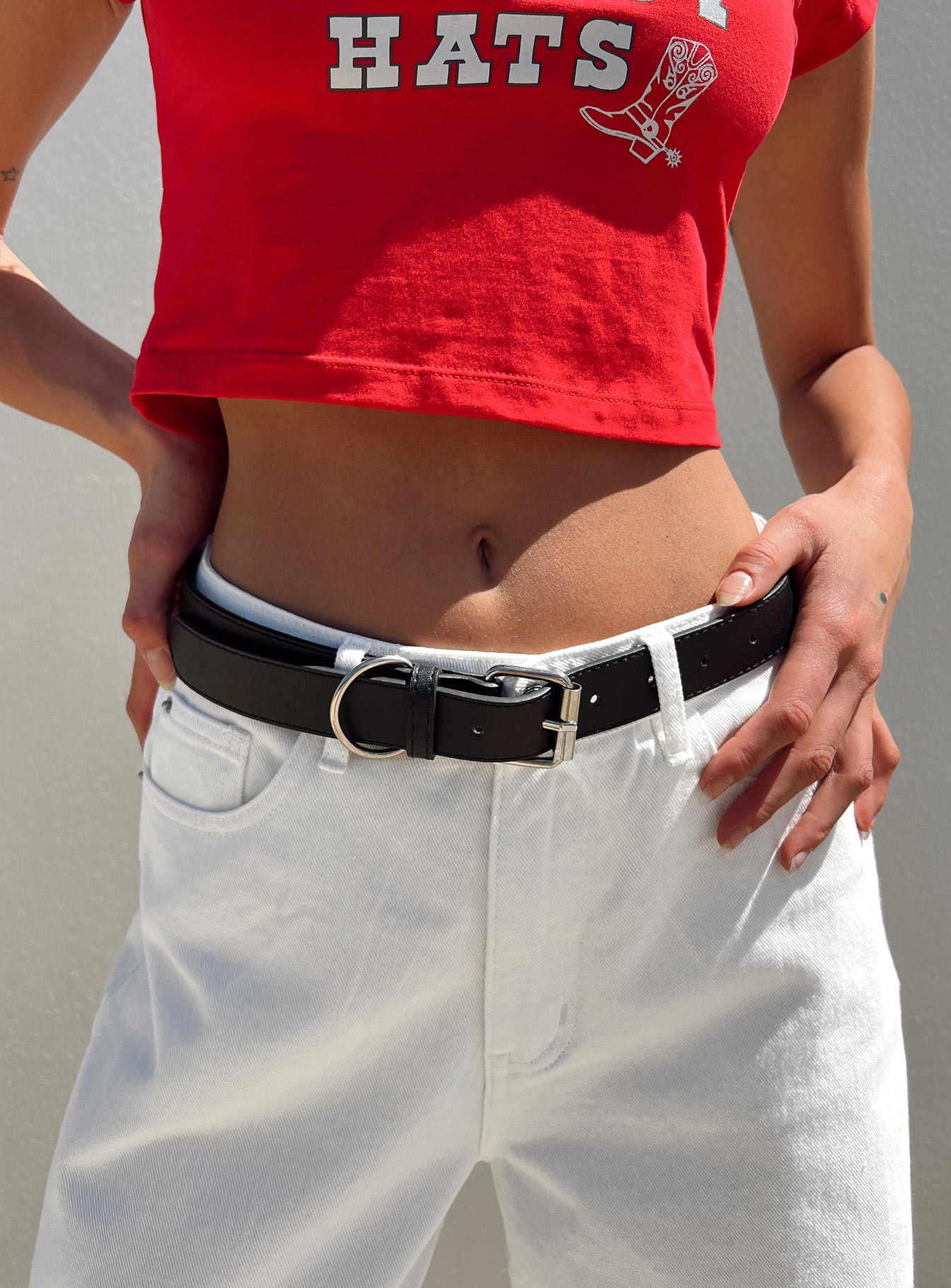 Belt Faux leather material Silver-toned buckle