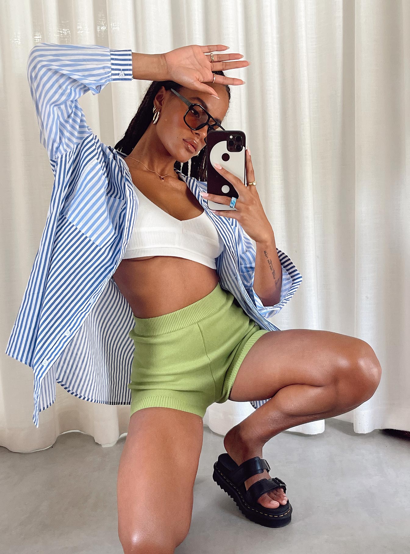 back view of model wearing Princess Polly Robinson Top Blue 