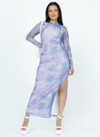 Front view of model wearing  front Princess Polly Crew Neck  Harlowe Mesh Maxi Dress Blue Multi