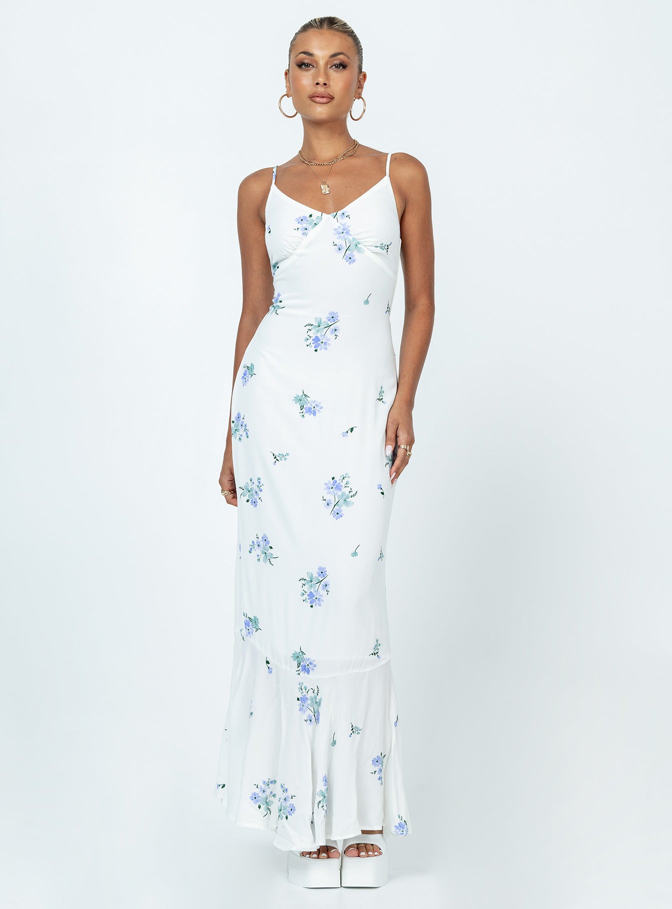 Sing along maxi dress white / blue