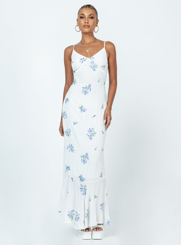 Sing Along Maxi Dress White   Blue