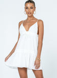 Front view of model wearing  front Princess Polly Asymmetric Neckline  Dionne Mini Dress White