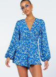 Romper  100% polyester  Length of size US 4 / AU 8 shoulder to hem: 70cm / 27.5"    Floral print  Plunging neckline  Gathered waistband  Puff sleeves  Invisible zip fastening at back 