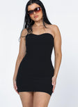 front view of model wearing Princess Polly Phoebe Mini Dress Black Sweetheart Neckline 