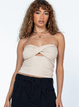 Strapless top 100% polyester  Soft textured material  Twisted bust  Cut out detail  Good stretch   Lined bust 