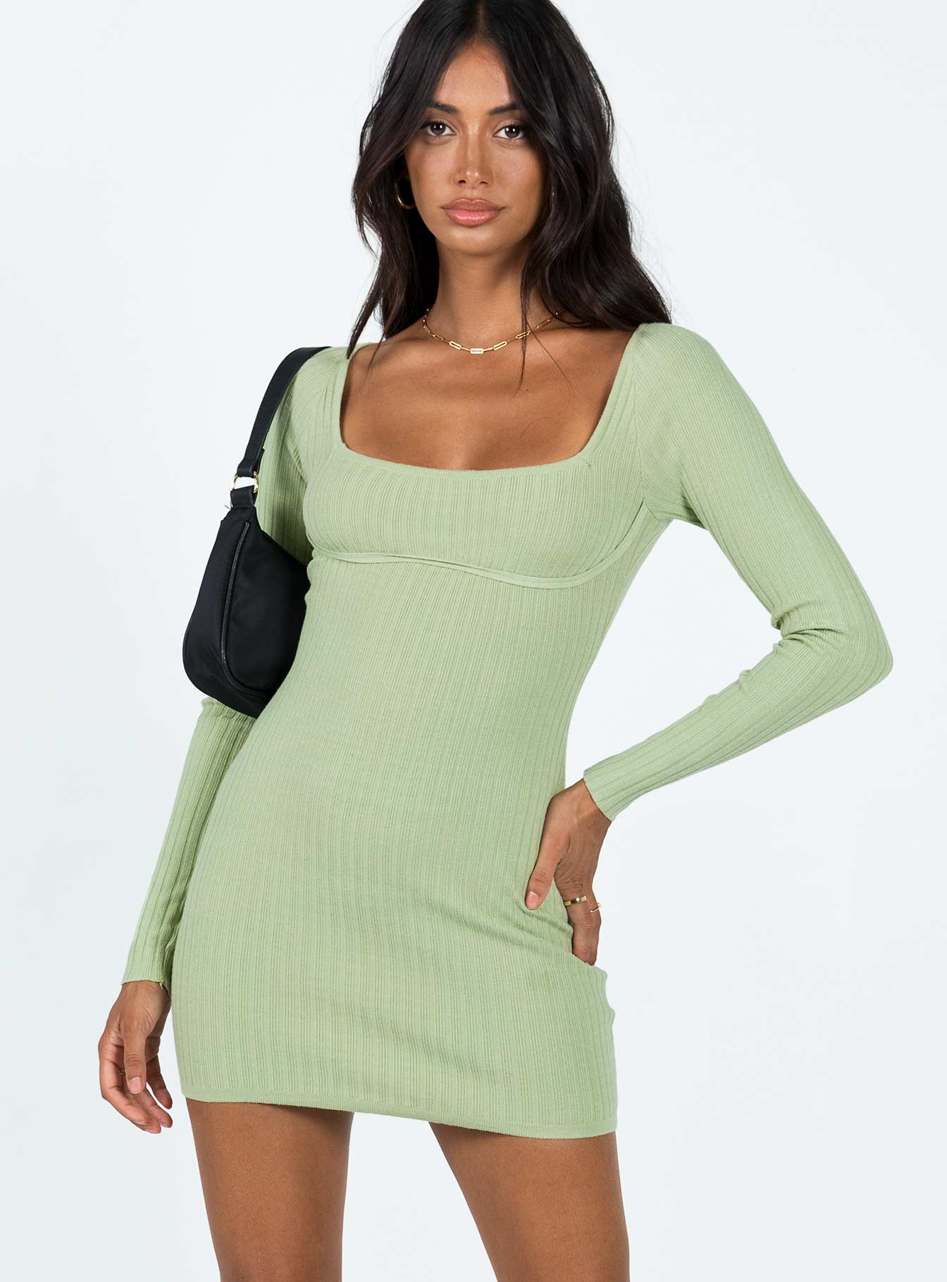 product Princess Polly Square Neck  Byer Long Sleeve Mini Dress Sage