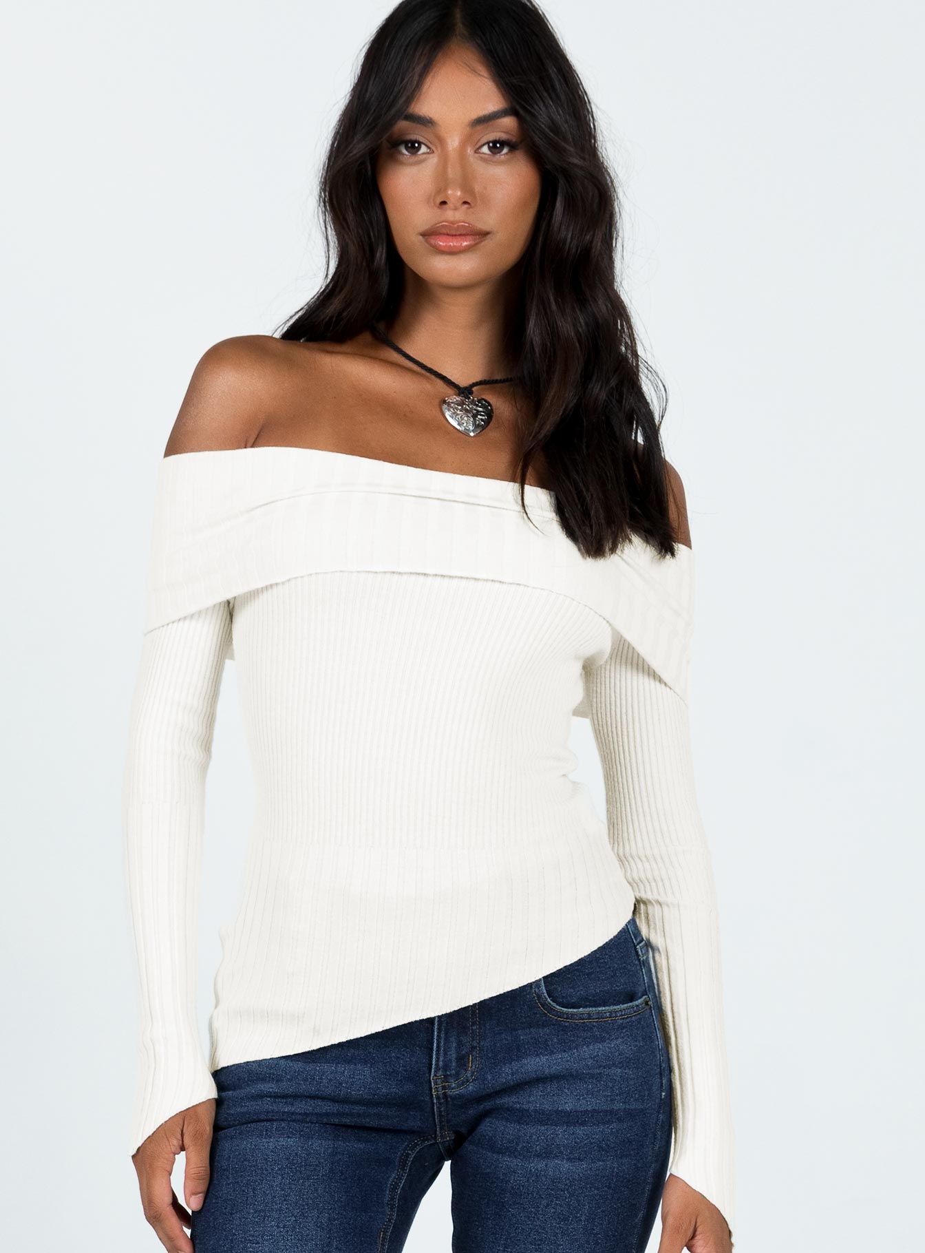 White off the shoulder knit outlet sweater