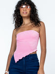 Strapless top Shimmer material  Inner silicone strip ay bust  Asymmetric hem 