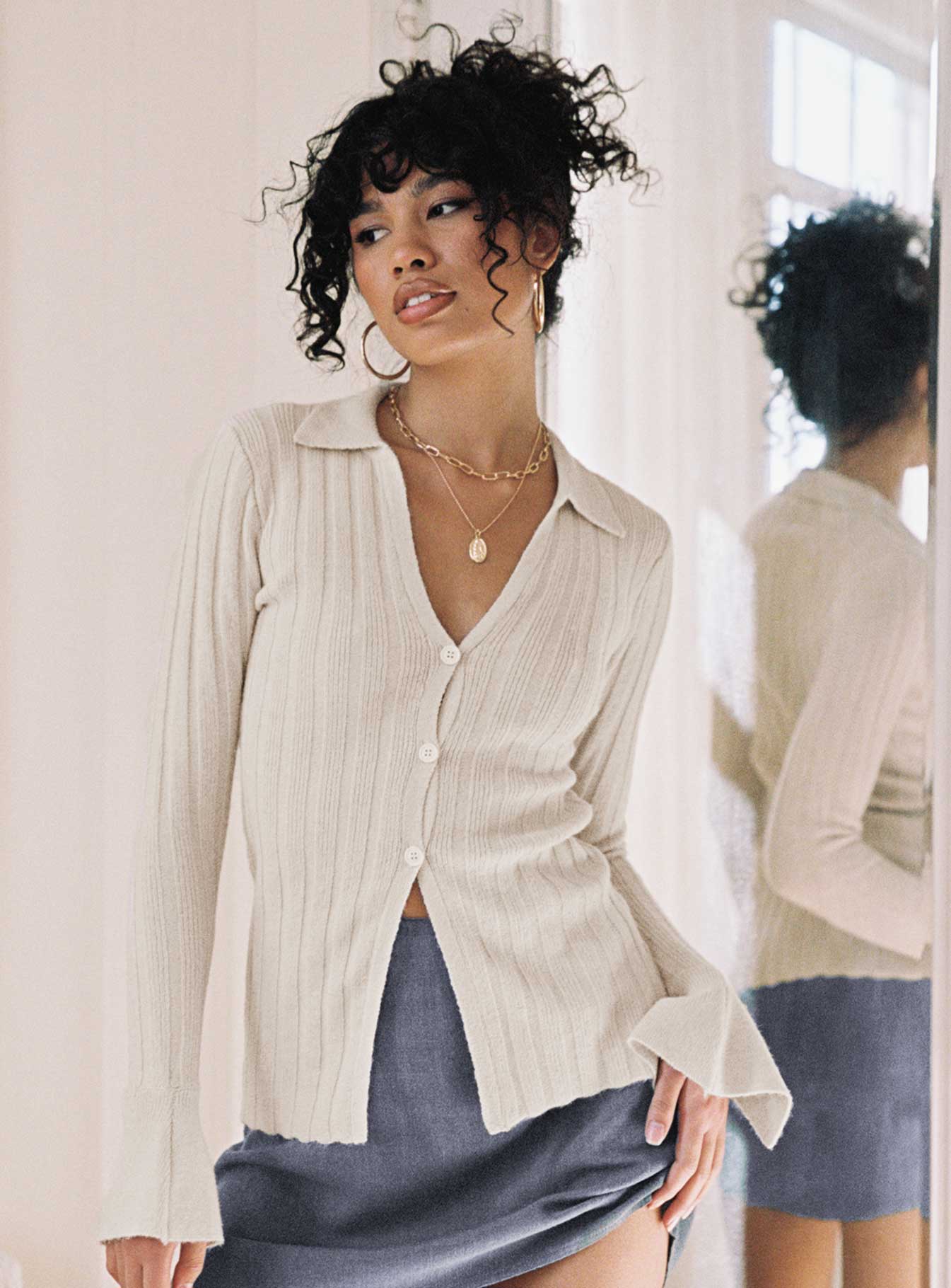 product Princess Polly Full Sleeves Plunger  Beryl Long Sleeve Top Bone