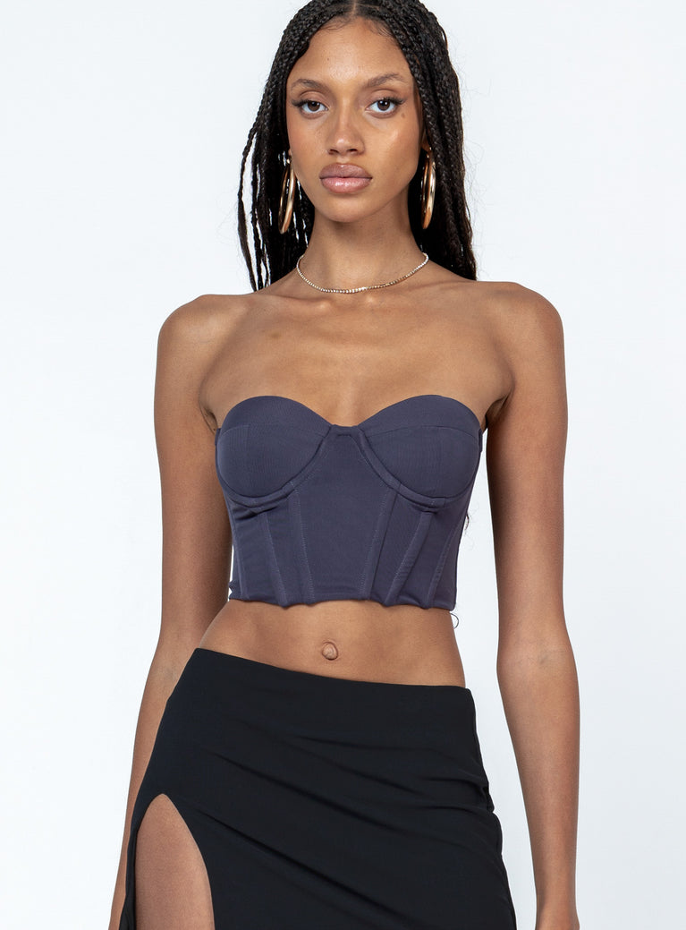 Strapless top  Princess Polly Exclusive Main: 95% polyamide 5% elastane  Mesh material  Padded bust  Wired cups Boning through front  Silk ribbon tie fastening at back 