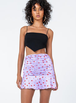   front view of model wearing Princess Polly Amelia Mini Skirt Purple Mini Skirts 