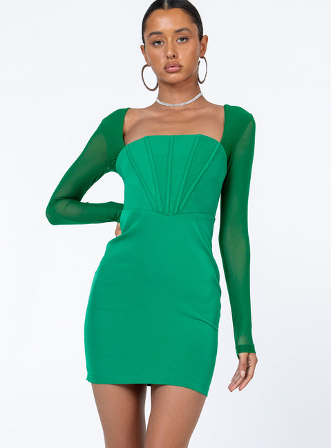princess polly green dress long sleeve Princess Polly Danny Long Sleeve Mini Dress