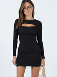 Front view of model wearing  front Princess Polly Boat Neck  Olavia Mini Dress Black