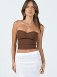 Strapless top Ribbed knit material Knot design at bust Slits at hem
