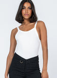 front view of model wearing Princess Polly Lindsey Bodysuit White Sleeveless Scoop Neck 