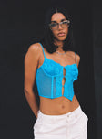 Crop top Slim fitting  Shell: 90% nylon 10% elastane  Lining: 90% polyester 10% elastane  Sheer mesh material  Lace detailing  Adjustable shoulder straps  Wired cups  Fixed hoops down the front  Boning throughout Pointed hem
