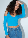 front view of model wearing Princess Polly Stellan Long Sleeve Top Blue 