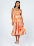 front view of model wearing Princess Polly Bea Maxi Dress Orange Gingham 