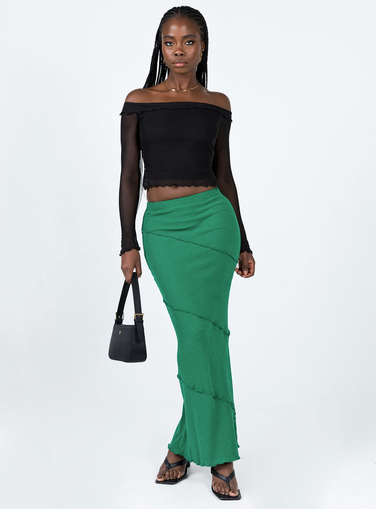 Front view of model wearing  front Oscar Maxi Skirt Dark Green Princess Polly  Maxi 