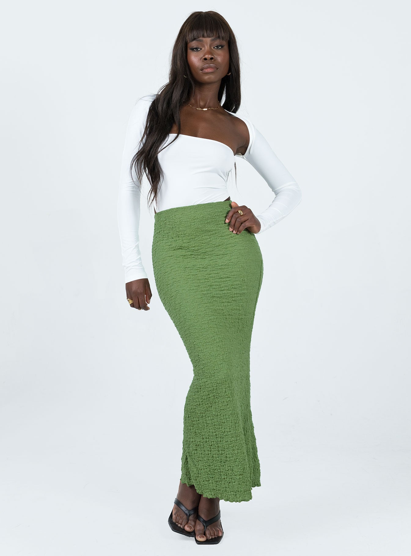 Green pencil 2025 midi skirt