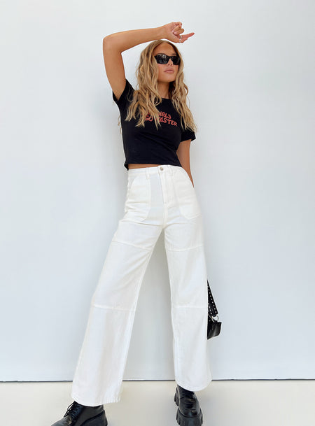 Princess Polly High Rise  Calcetto Wide Leg Jeans White