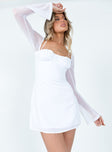 Princess Polly Sweetheart Neckline  Dyer Sheer Sleeve Mini Dress White