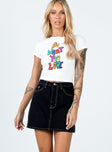 Mini skirt  A-line fit  Princess Polly Exclusive 100% cotton  Length of size 8 waist to hem: 39cm / 15.3"   Contrast stitching High waisted  Zip & button fastening  Classic five-pocket design  Belt looped waist  Princess Polly badge on back