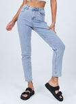 front view of model wearing Princess Polly St. Augustine Denim Jeans Mid Rise 