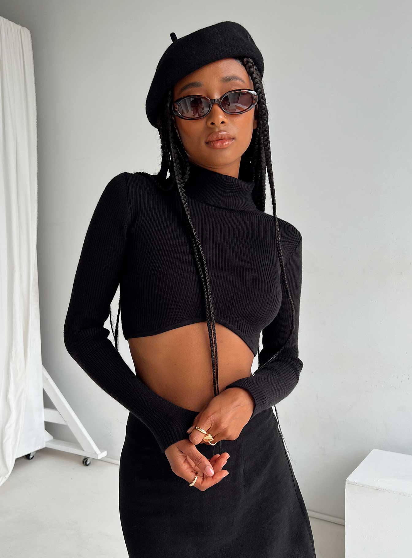 Tight black outlet turtleneck top