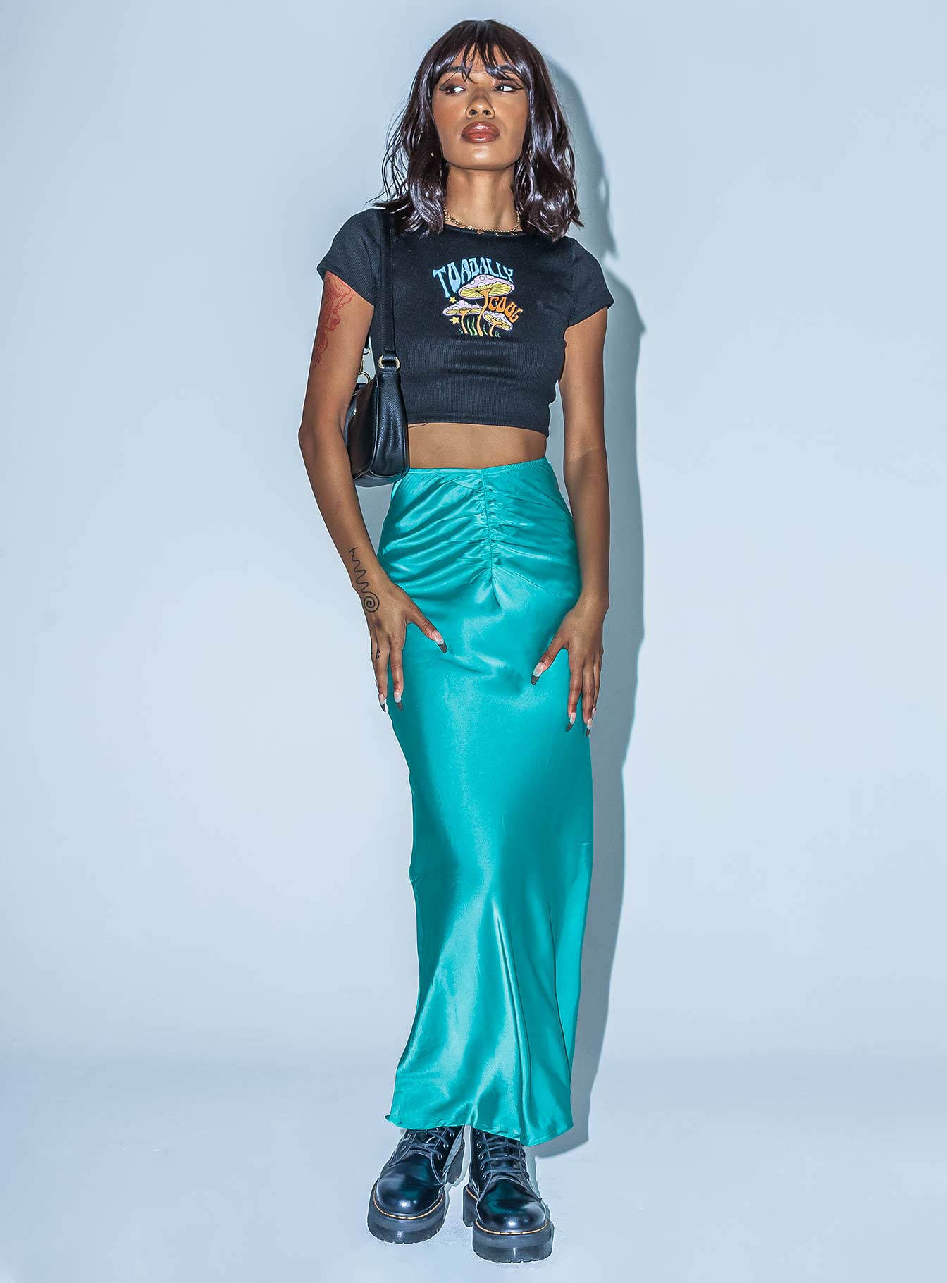 Satin teal maxi clearance skirt